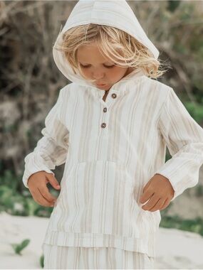 Indie Blue Boys Knox Hoodie Pullover (desert stripe linen)